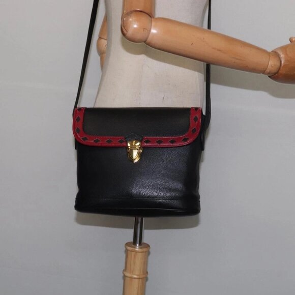 SAINT LAURENT Shoulder Bag Leather Black Gold Auth 148350 - Picture 1 of 16